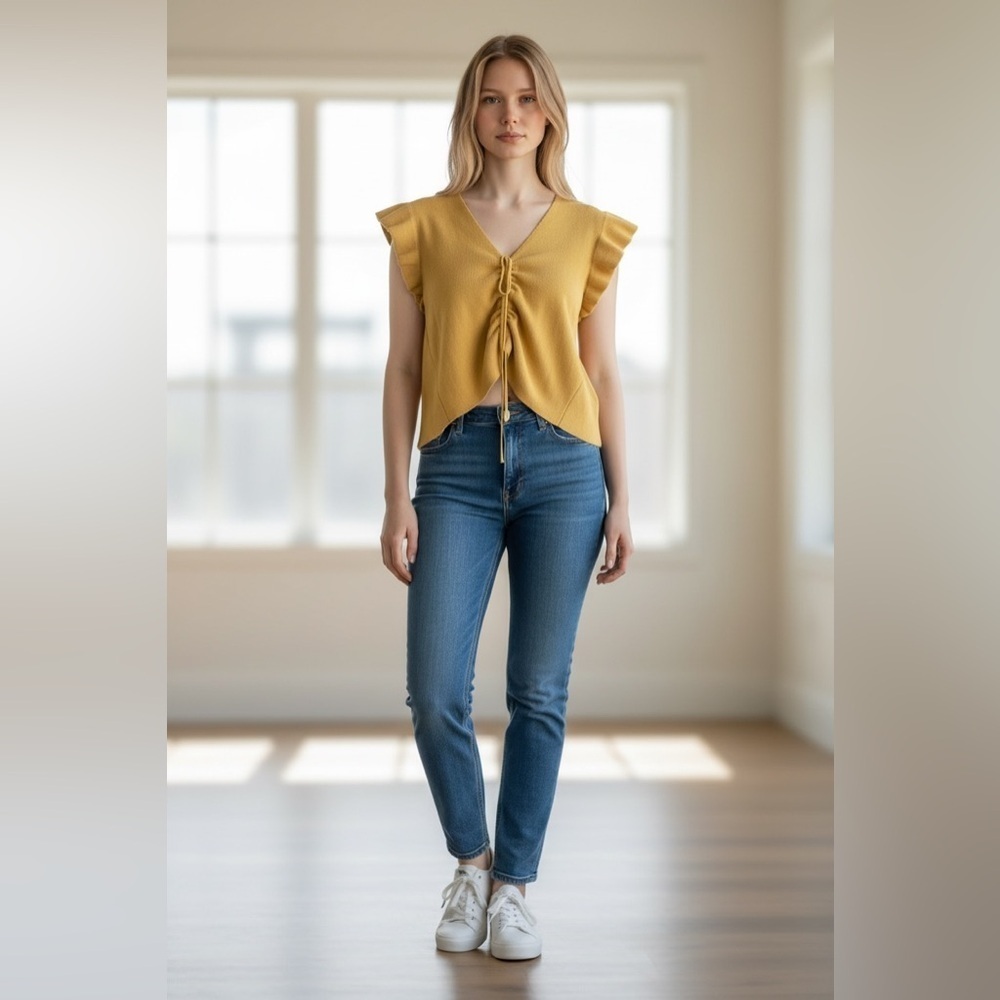 Fab'rik Yellow Ruffle Sleeve Crop Top